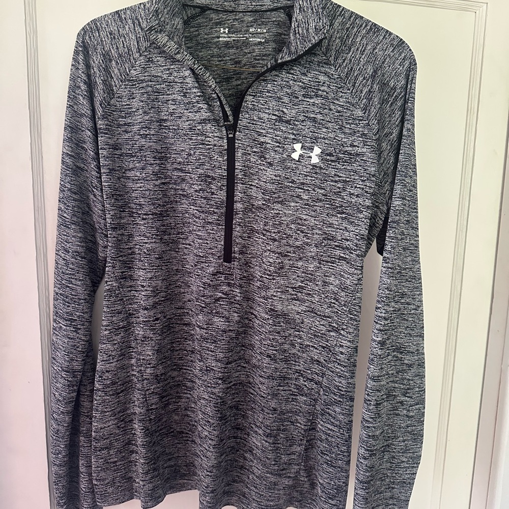 Under Armour Heather Black and White Quarter-Zip Pullover Loose Heatgear